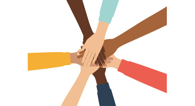Diverse hands stacked together in unity.