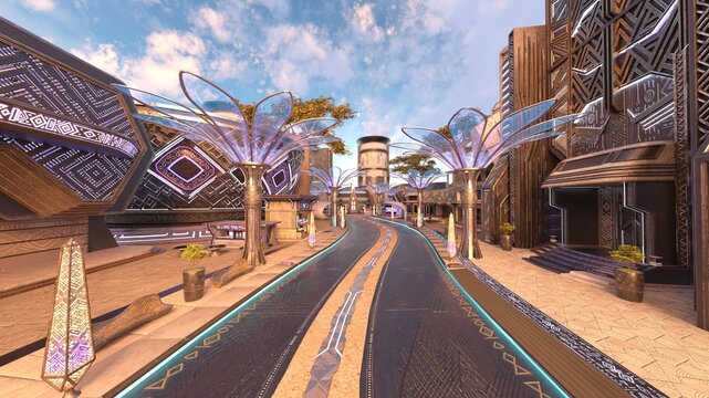 未来都市の風景　3DCGレンダリング