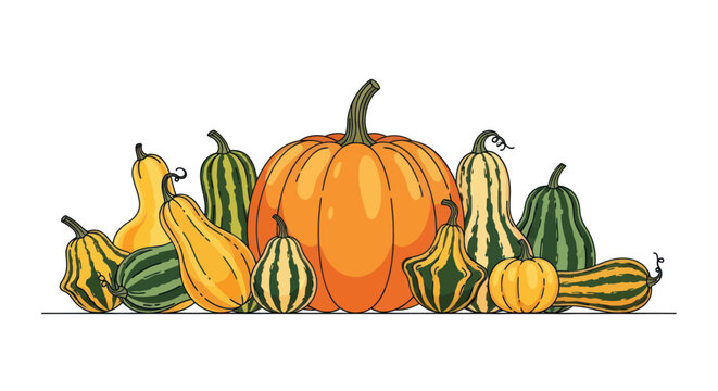 Variety of Gourds and Pumpkins Displayed.