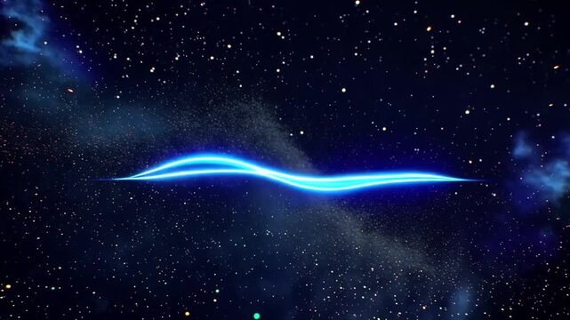 Electric blue light streaks across a starry night sky with a white border, futuristic background for technology or innovation presentation