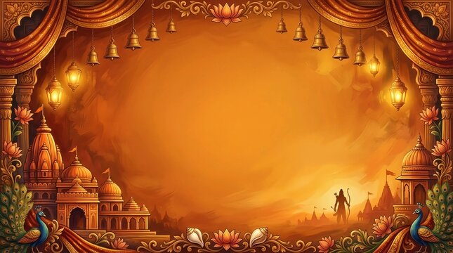 Epic Ram Navami Painting Background with Ancient Indian Motifs