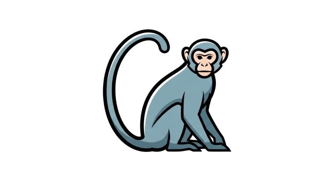 Cartoon Monkey Sitting and Looking Back.