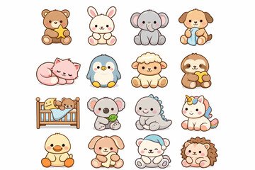 Obraz premium Scene toy crib calm simple icon facial cue comfort soft generation vector
