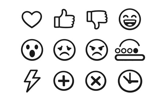 Image remove face react icon simple outline heart surprised thumbs generation vector
