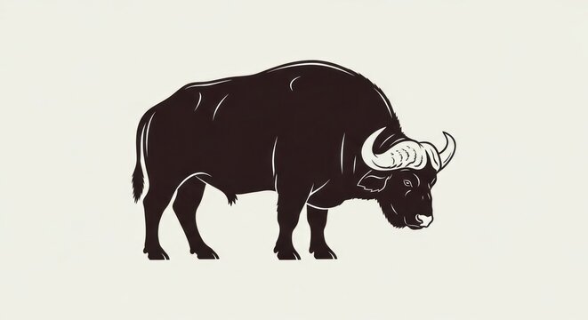 Black Bull Silhouette with Curved Horns.