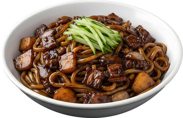 Obraz premium Korean Jajangmyeon with Fried Egg in Black Bean Sauce