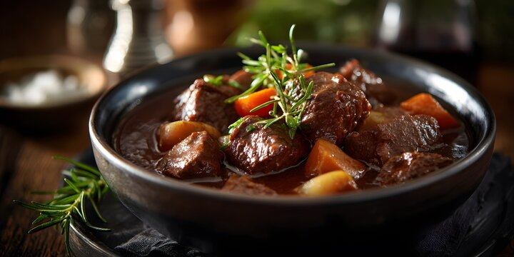 Silky smooth Vlaamse Karbonade Belgian beef stew cooked rich beer wine transport winter night Ghent clean professional stock photo sharp macro photography style cinematic realism ultra photorealistic