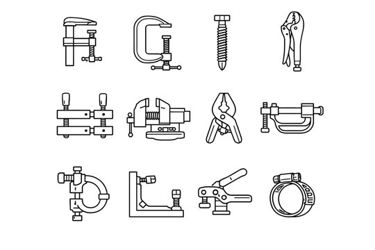 Vector linear icon generation pressure grip clamp mechanical curved woodworking hardware image
