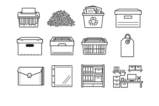 Shred icon label storage box file image sleeve document generation simple vector