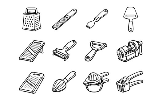 Icon kitchen slicer reamer julienne cheese microplane utensil icons vector mandoline vegetable