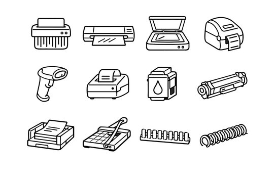 Thermal coil binding printer paper vector machine simple image barcode icon generation