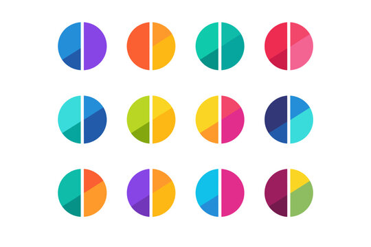 Complementary segments split color simple generation badge halves vector icon circle image