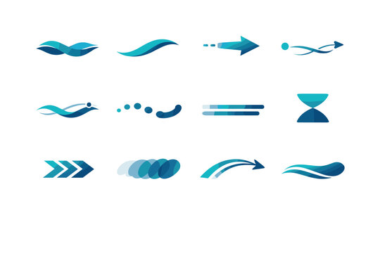 Icons wave vector movement dynamics quiet flow energy motion controlled icon line