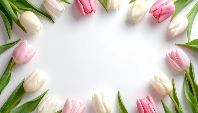 Tulip Flower Frame with Copy Space on White Background
