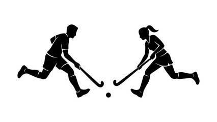 Fototapeta premium two hockey players competing for ball in dynamic flat design vector illustration and white background