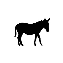 Fototapeta premium Solid black vector donkey silhouette on white background, flat design icon