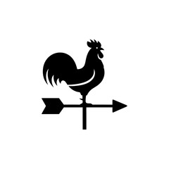 Obraz premium Black silhouette of a rooster weather vane on a white background.