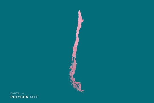 Chile polygon map vector illustration in low poly geometric style, soft pastel colors with pink and teal green tones, clean silhouette on solid background, ideal for infographic.