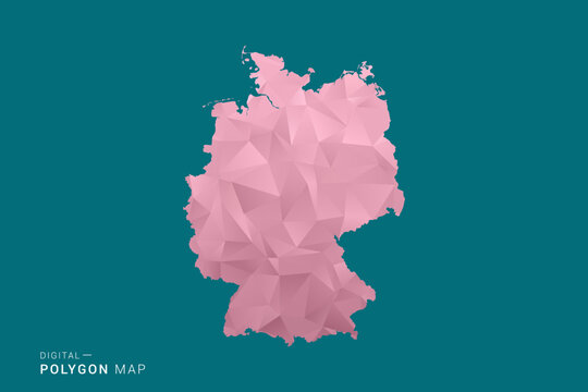 Germany polygon map vector illustration in low poly geometric style, soft pastel colors with pink and teal green tones, clean silhouette on solid background, ideal for infographic.