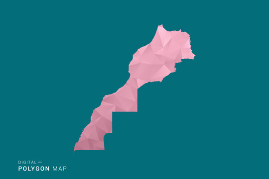Morocco polygon map vector illustration in low poly geometric style, soft pastel colors with pink and teal green tones, clean silhouette on solid background, ideal for infographic.