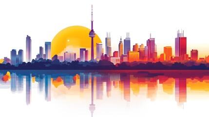 Obraz premium Skyline sunset Tower cityscape reflection