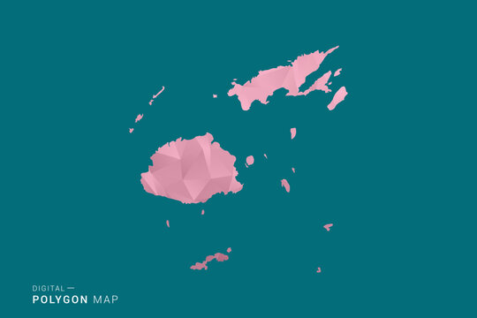 Fiji polygon map vector illustration in low poly geometric style, soft pastel colors with pink and teal green tones, clean silhouette on solid background, ideal for infographic.