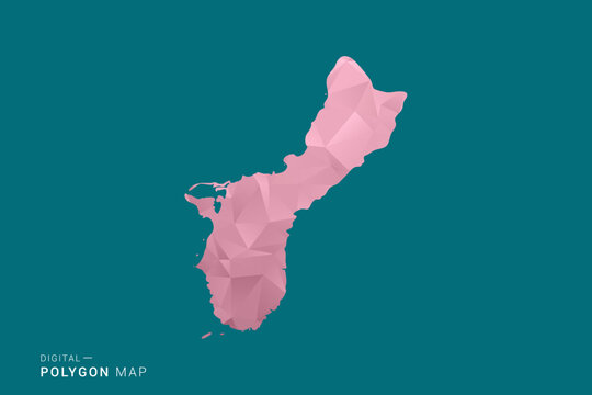 Guam polygon map vector illustration in low poly geometric style, soft pastel colors with pink and teal green tones, clean silhouette on solid background, ideal for infographic.