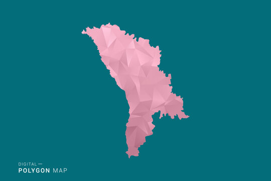 Moldova polygon map vector illustration in low poly geometric style, soft pastel colors with pink and teal green tones, clean silhouette on solid background, ideal for infographic.