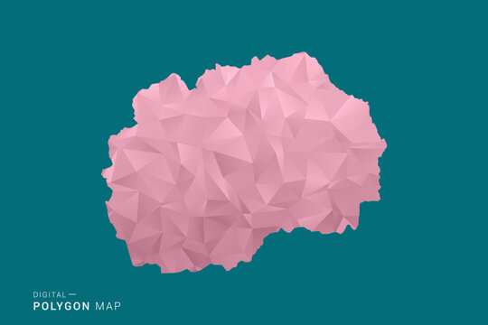 Macedonia polygon map vector illustration in low poly geometric style, soft pastel colors with pink and teal green tones, clean silhouette on solid background, ideal for infographic.