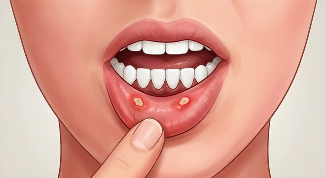 Close-Up Illustration of Mouth Ulcers on Inner Lip