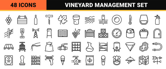 Fototapeta premium Professional Viticulture and Winemaking Icon Set featuring Ultra-minimalist Monoline Geometric Symbols for Vineyard Management and Enology