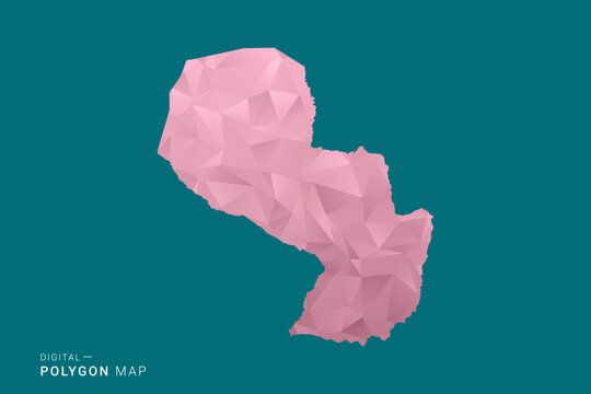 Paraguay polygon map vector illustration in low poly geometric style, soft pastel colors with pink and teal green tones, clean silhouette on solid background, ideal for infographic.