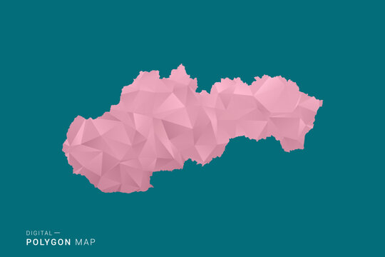 Slovakia polygon map vector illustration in low poly geometric style, soft pastel colors with pink and teal green tones, clean silhouette on solid background, ideal for infographic.