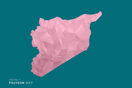 syria polygon map vector illustration in low poly geometric style, soft pastel colors with pink and teal green tones, clean silhouette on solid background, ideal for infographic.