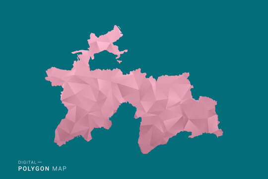 Tajikistan polygon map vector illustration in low poly geometric style, soft pastel colors with pink and teal green tones, clean silhouette on solid background, ideal for infographic.