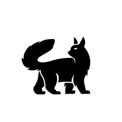 Fototapeta premium Black Cat Silhouette Logo Icon. Elegant stylized long-haired feline standing in profile, isolated on white background.