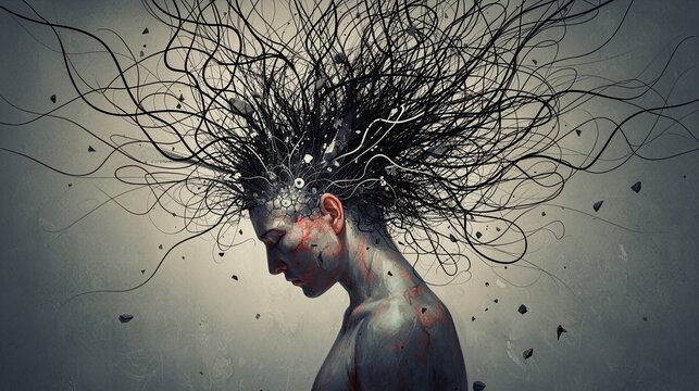 Person with mental chaos and mental dysfunction