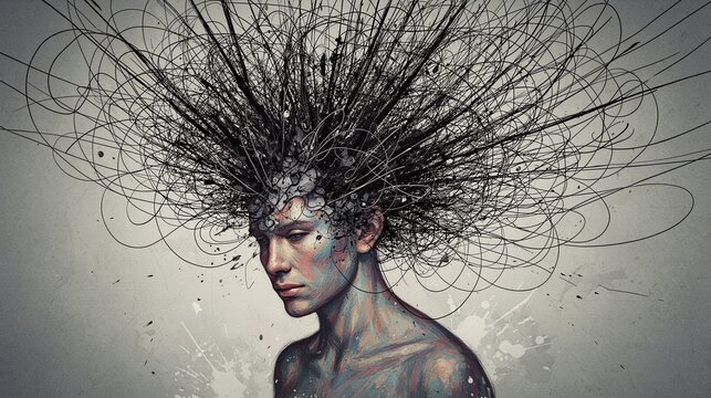 Person with mental chaos and mental dysfunction