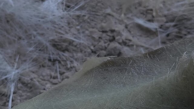 Close-up of a skilled artist using an angle grinder to cut and shape a fibre sculpture, captured in slow motion. The scene highlights precision craftsmanship, manual work, and industrial tools, India