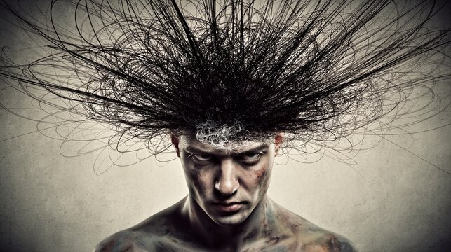 Person with mental chaos and mental dysfunction