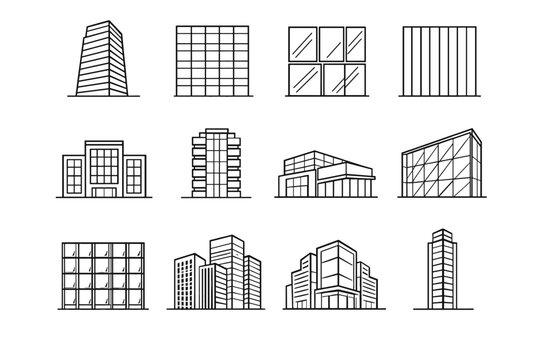 Image wall vector icon mullion business facade simple rise exterior front reflective