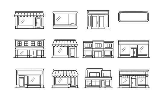 Generation small level face window commercial icon simple shop outline retail vector