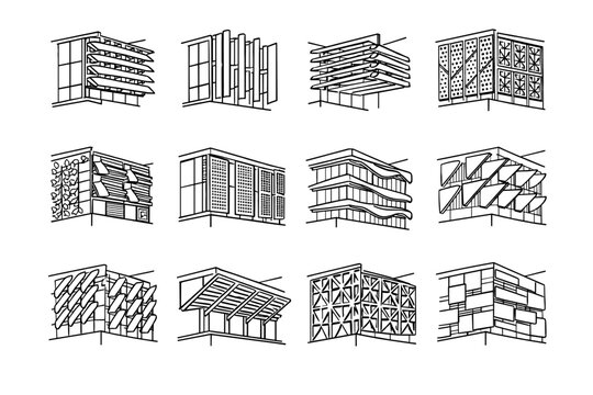Climate image design vector generation technology urban architectural horizontal feature facade icon