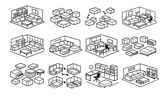 Icons interior modern design adaptable vector concept furniture system component modular icon