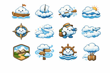 Obraz premium Generation mark travel wander sign airy simple boat icon vector waves image