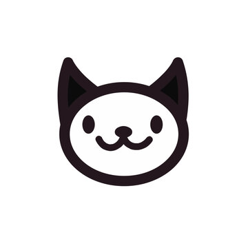 Cute Minimalist Cat Face Icon with Simple Black Outline and Friendly Expression