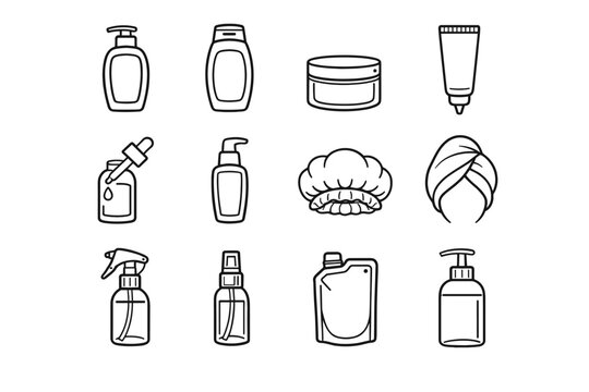 Towel serum icons personal vector scrub bottle icon hair dropper refill care