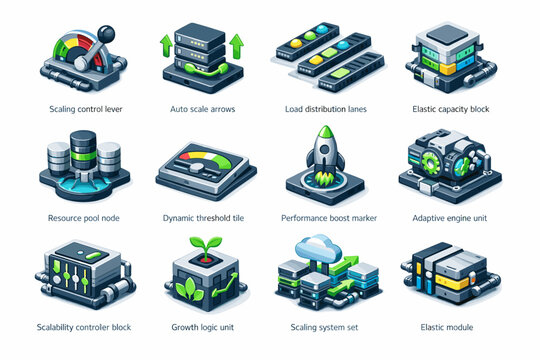 Block set threshold isometric adaptive controller tile control capacity vector growth icon