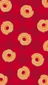 a pattern of butter cookies on a red background. Ied Mubarak sweet food dish, snack, pastry