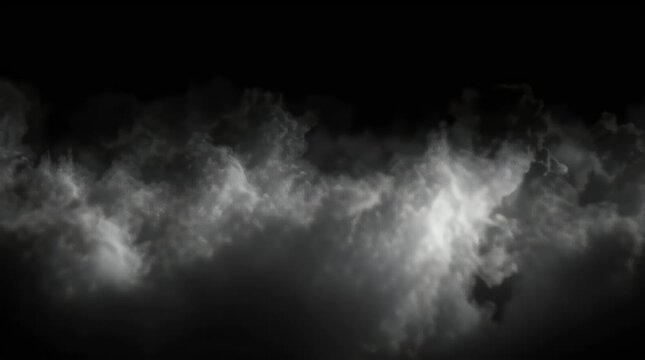 Dramatic swirling dark storm clouds illuminated by faint light creating an intense atmospheric boundary effect across a black void background